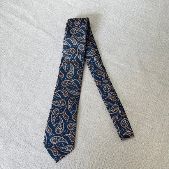 Tattersal London Blue Paisley Men’s Tie. 100% Silk - Picture 5 of 11